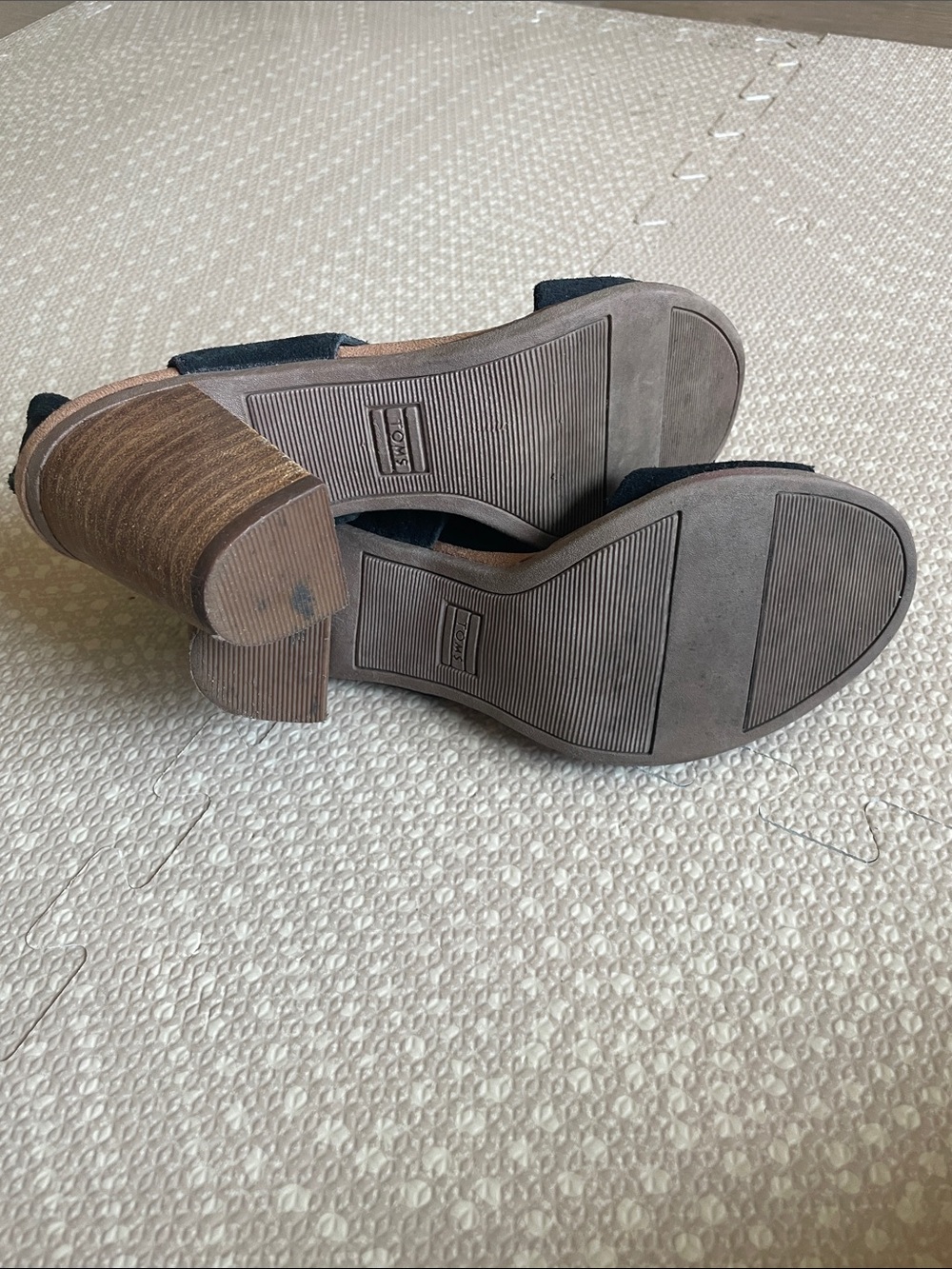 TOMS Black Suede Open-Toe Block Heel Sandals - Picture 8 of 8